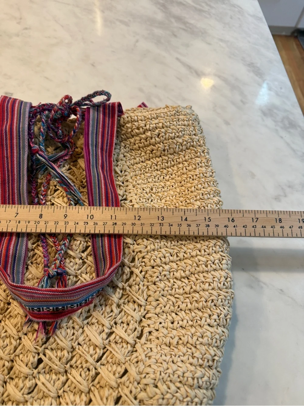 Boho Straw Tote Bag Crochet Woven Beach Market Bag Pink Striped Handles